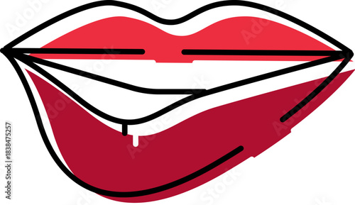 Red lips line art drawing smiling expression