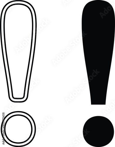 Outline and Solid Black Exclamation Points on White Background Design Element