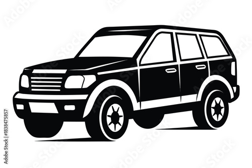 Black and white suv illustration side view graphic design element