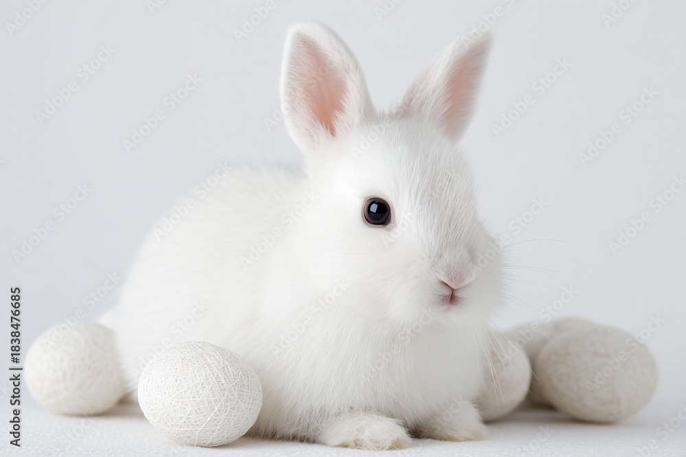 Naklejka premium 2026 Color Trend – White Rabbit with Easter Eggs on Clean White Background