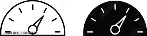 Two Speedometer Icons Depicting Speed and Progress in Black and White Versions Shown