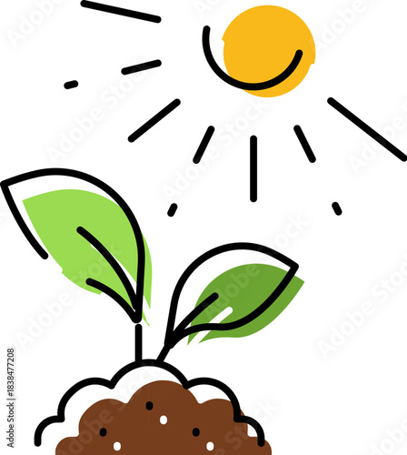 Plant sprout growing in soil receiving sun rays