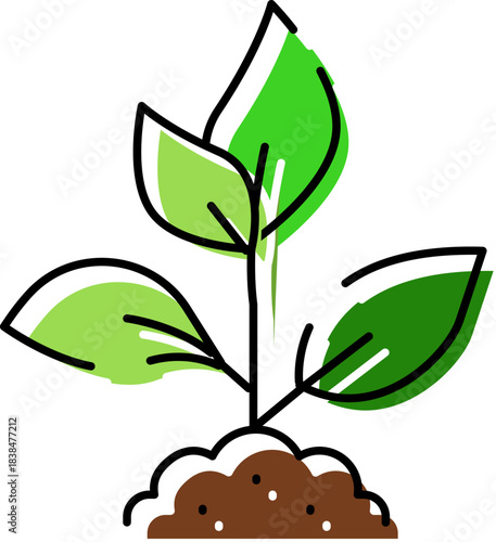 Growing seedling with green leaves in brown soil concept