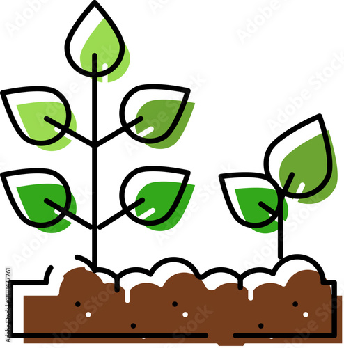 Young plants growing from soil icon concept