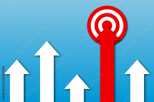 Photos Success Achieving Goal Target Business Background, Red arrow hitting the target point