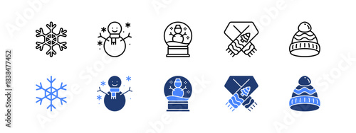 Winter and Cozy Items with two styles, line and duotone icon.