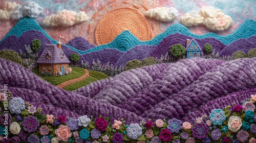Knitted landscape of a lavender field