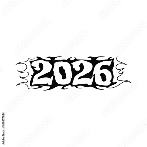 Elegant 2026 Happy New Year concept with golden text and fireworks pattern on a simple white background