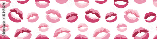 Seamless pattern with pink and red lipstick kiss marks on a transparent background. Romantic repeating design perfect for Valentine’s Day, wrapping paper, textiles, and beauty-themed projects