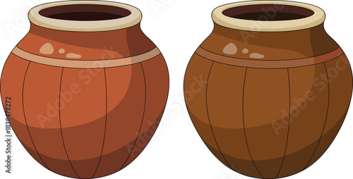 Clay jar vector illustration set of traditional ceramic pots rustic brown earthenware storage vessels cartoon style rounded pottery containers isolated design icons