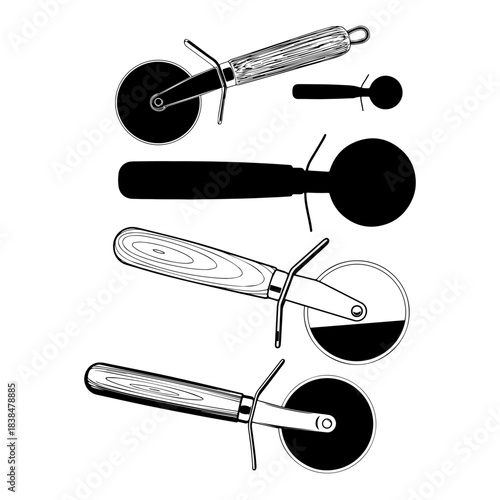 Stainless Steel Pizza Cutter with Wooden Handle silhouette pack