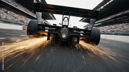Intense Race Car Front View Sparks On Track.