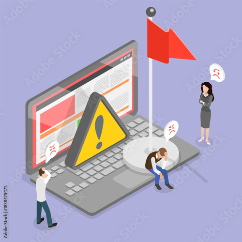 3D Isometric Flat Vector Illustration of Red Flag Alert, Metaphor Of Warning Against Threats