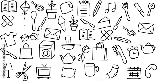 Hand Drawn Doodle Icons Of Everyday Objects book kite