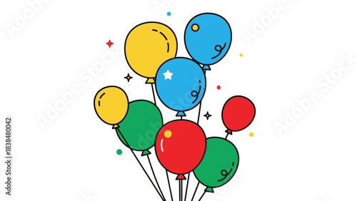 A vibrant cluster of colorful balloons floating against a clean white background, perfect for celebrations.