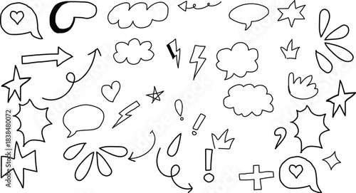 Hand Drawn Speech Bubbles and Shapes Black and White