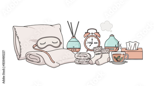 Embrace a tranquil self-care routine with an inviting collection of cozy essentials, perfect for a peaceful morning start or a relaxing evening unwind at home