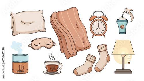 A thoughtfully curated collection of comforting essentials designed to create a cozy and relaxing home atmosphere, perfect for unwinding and achieving a peaceful night's sleep