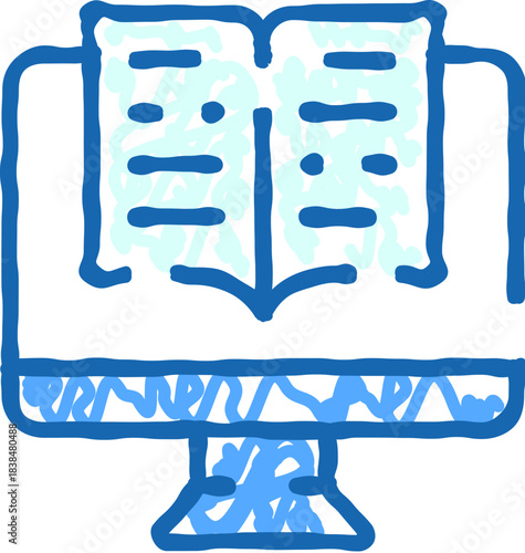 Computer monitor displaying open book educational technology line drawing