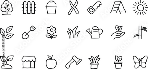 Gardening and nature hand drawn icons vector illustration