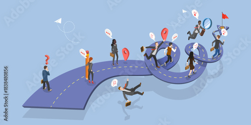 3D Isometric Flat Vector Illustration of Road To Success, Chasing Success, Navigating The Competitive Business Landscape For Career Growth