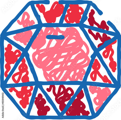 Abstract geodesic dome shaped donation box drawing