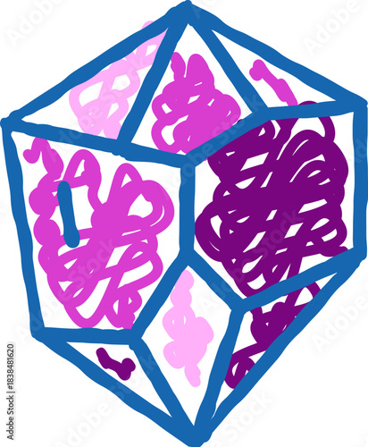 D20 die abstract drawing for roleplaying game