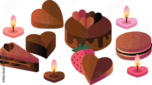 Assortment of chocolate sweets and desserts with lit candles creating a delightful and appetizing display for indulgence