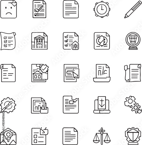 Regulation line editable icon set. conduct, law, guideline, penalty, government, ethics, compliance, procedure, and more.
