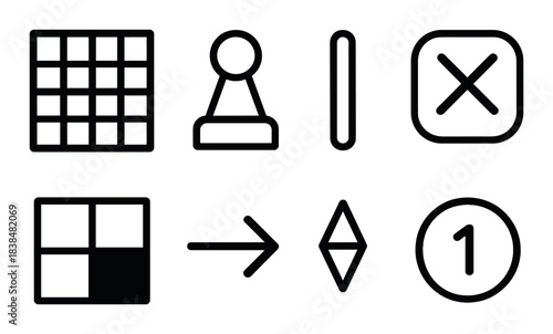 Minimalist black grid and icons on dark background