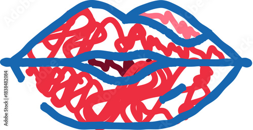 Abstract lips scribble drawing illustrating passion and expression