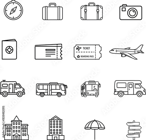 Travel icons set collection illustration for tourism and adventure Vector