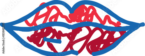 Lips with scribbled lines representing communication breakdown