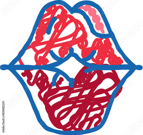 Lips drawing with red scribble showing communication difficulty