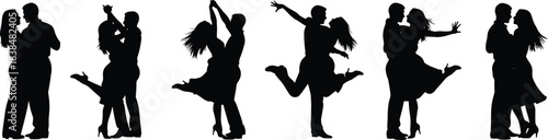 Romantic couple dancing silhouette collection showing love, passion, joyful movement, emotional connection, expressive poses, energetic dance moments together