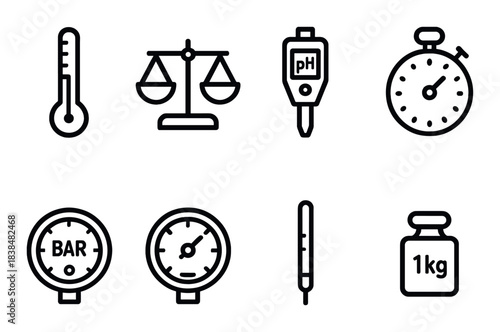 Black silhouette icons of measurement tools on dark background