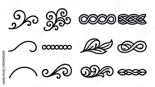 Elegant black ornamental designs on grey background