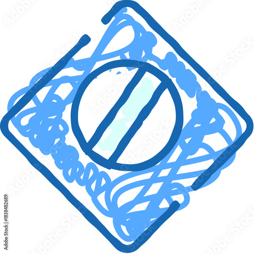 Prohibition sign with scribbled blue hand drawn lines