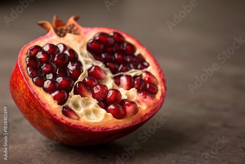 Professional Food Detail – Garnet Arils with Jewel Highlights, Dusty Rose Background, Copy Space