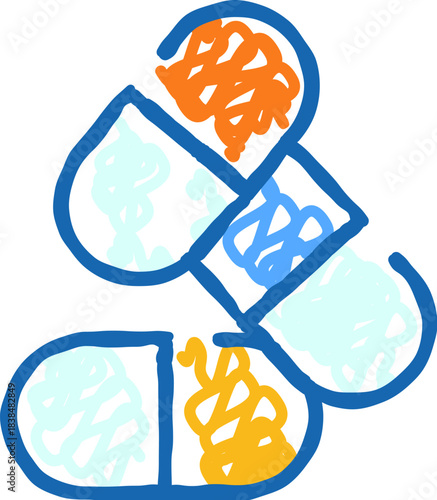 Abstract drawing of colorful opened medication capsules