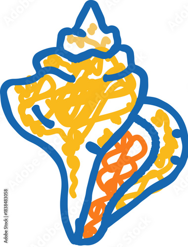 Seashell drawing with abstract lines and shapes
