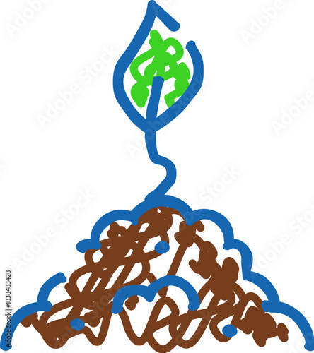 Plant sprout growing from fertile soil doodle drawing