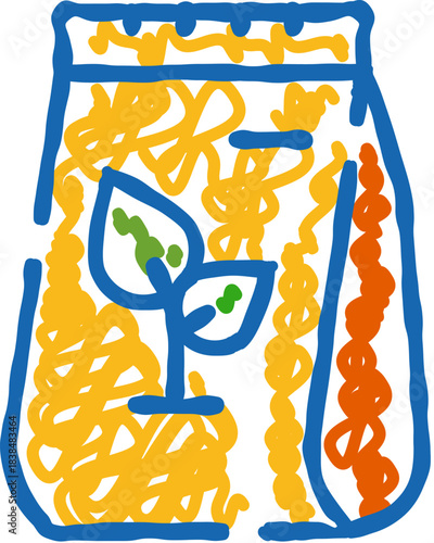 Bag of soil with plant sprout doodle icon