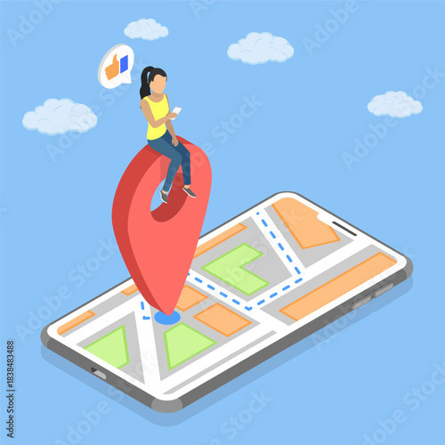 3D Isometric Flat Vector Illustration of Location Pointer, Current Location Depicted