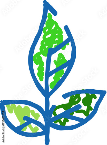 Blue outline plant leaves drawing simple ecology concept