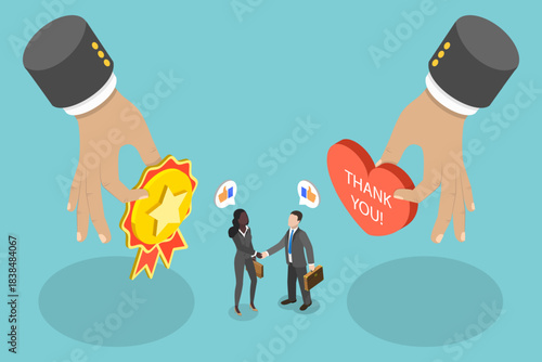 3D Isometric Flat Vector Illustration of Employee Recognition, Receiving Appreciation And Rewards In Workplace For Motivation