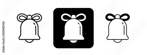 Christmas Bell  Solid color and black line drawing vector illustration set