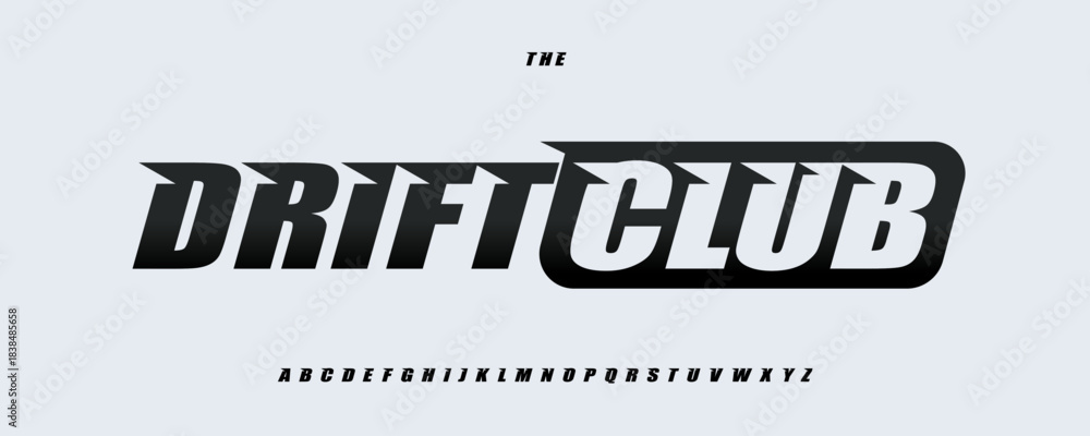 Fototapeta premium Drift Race Font Logo Alphabet Vector High Speed Letters Modern Typography, Bold Condensed Typographic Design Title Text, Typo Poster Headline, Type Symbol Logotype, Sans Serif Fonts. Vector Typeface.