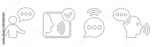 Voice and Speaking Icons set with editable stroke containoing Communication, Speech Bubble and Talk 