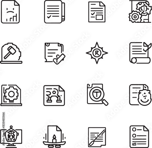 Regulation icon set. Containing rules, authority, conduct, law, guideline, penalty, government, ethics, compliance, procedure, and more. Outline Icon Collection.
